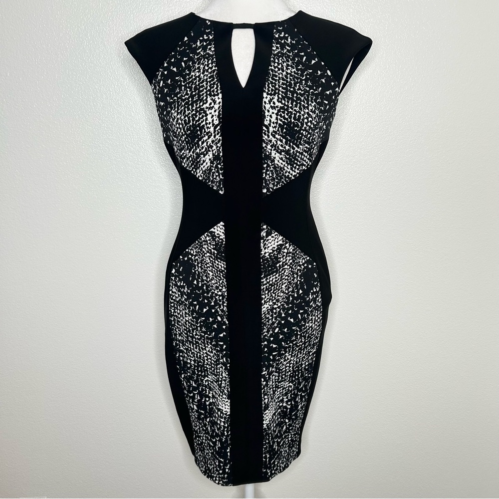 Cache Womens Black Patterned Sheath Dress Cap sleeve Size 2 EUC